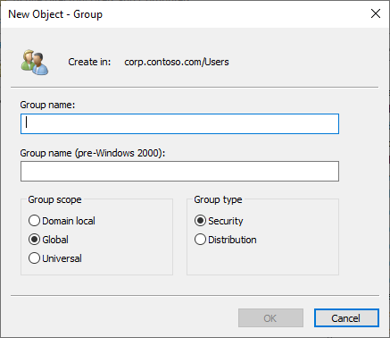 Active Directory Users and Computers - New Group dialog